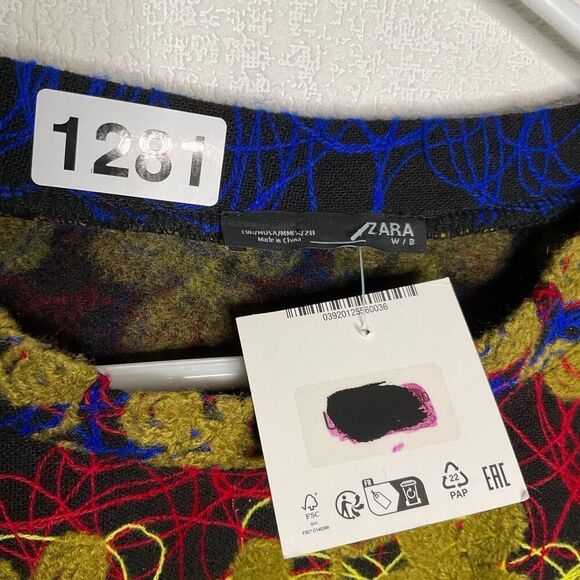Zara Mod Squiggly Line Embroidered Tunic Mini Dress Multicolor Artsy Size L - Picture 4 of 12